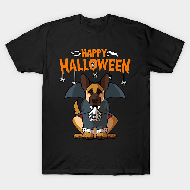 German Shepherd Dog Happy Halloween Vampire T-Shirt by EmilyCharlotty